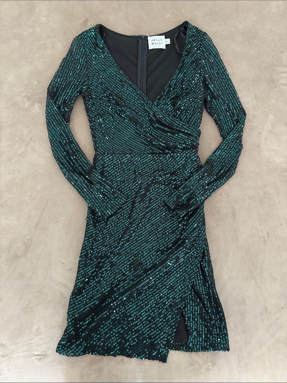 Hello Molly Teal Sequin Wrap Long Sleeve Dress